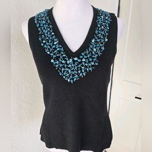 Double D Ranch Beaded Linen Knit Tank Top Turquoise Western XS